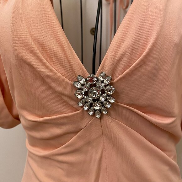 Vintage NWT Women BCBGMAXAZRIA Peach/Blush Backless Maxi Column Dress Gown Size - Picture 3 of 11